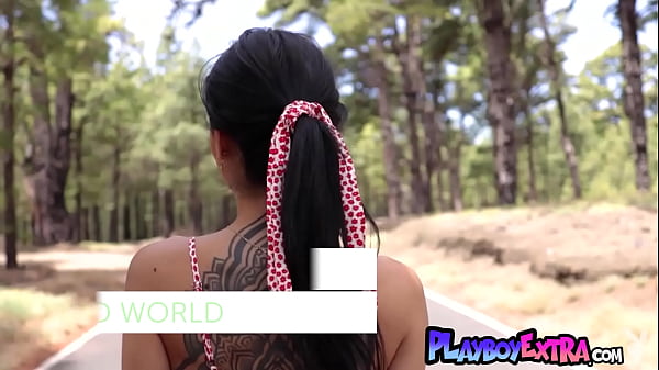 Petite naked latina hottie Estefania Pahe reveals her sexy tattoos outdoor