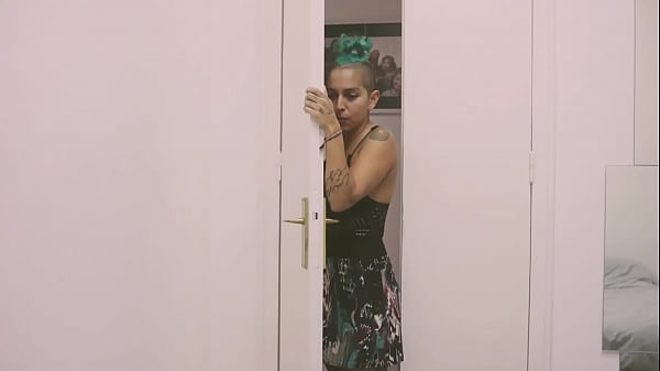 Short tattooed girl with green hair does a hot striptease!