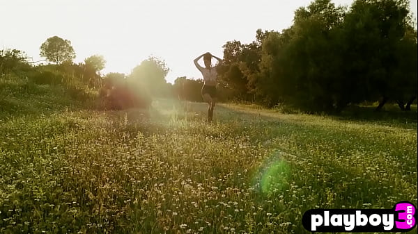 Perfect small tits MILF Anetta Keys posing outdoor after hot striptease