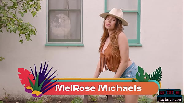Curvy redhead MILF Melrose Michaels gets fully naked outdoor for Playboy
