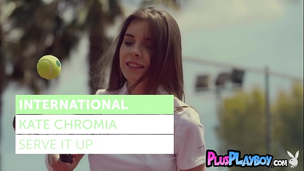 Small tits European brunette teen Kate Chromia posing on the tennis court